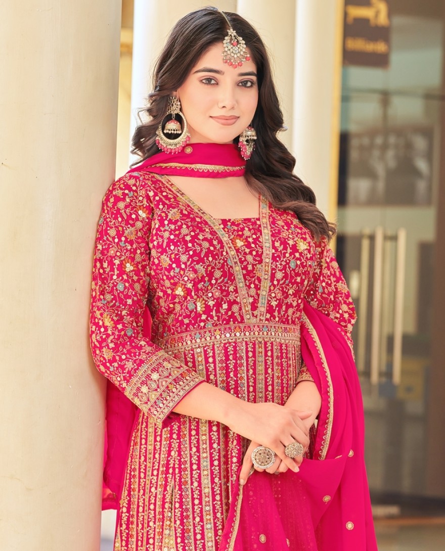 119 - PINK ANARKALI GOWN PREMIUM EMBROIDERED WITH DUPATTA PRESENT NEW DESIGN